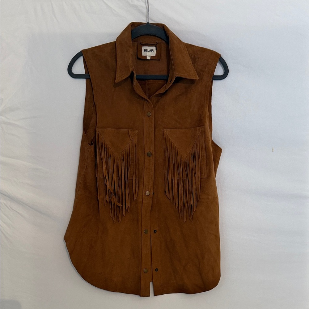 Brown Sleeveless Fringe Top